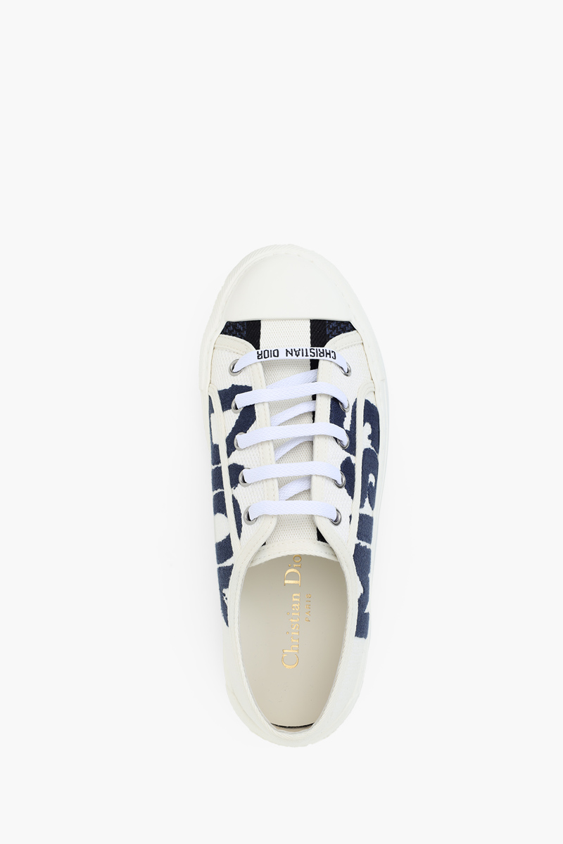 CHRISTIAN DIOR Walk Platform Sneakers in White/Deep Blue Cotton with Miss Dior Graffiti Motif 3