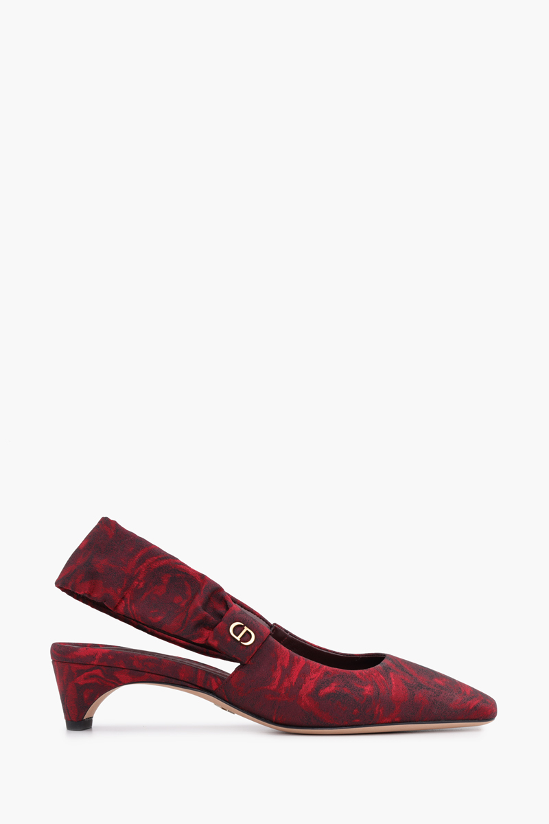 CHRISTIAN DIOR Mizza Roses Square Toe Slingback Pumps 40mm in Scarlet Red Multicolor 0