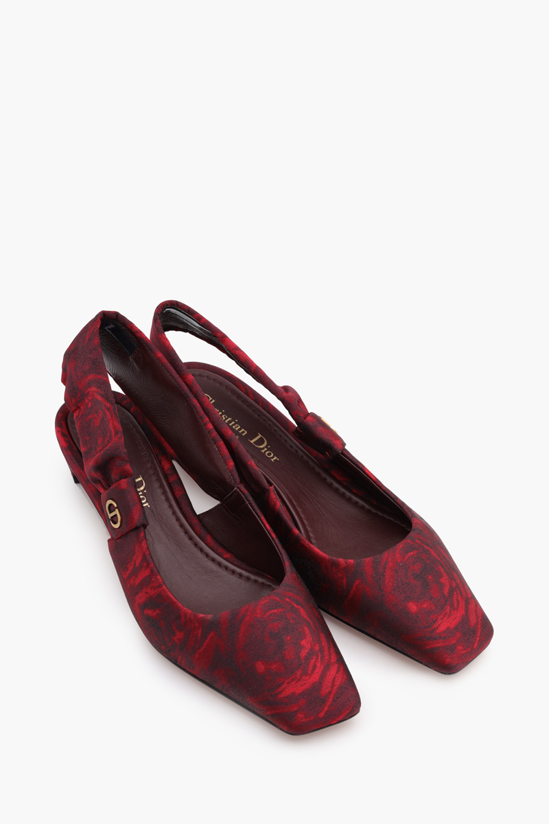 CHRISTIAN DIOR Mizza Roses Square Toe Slingback Pumps 40mm in Scarlet Red Multicolor 1