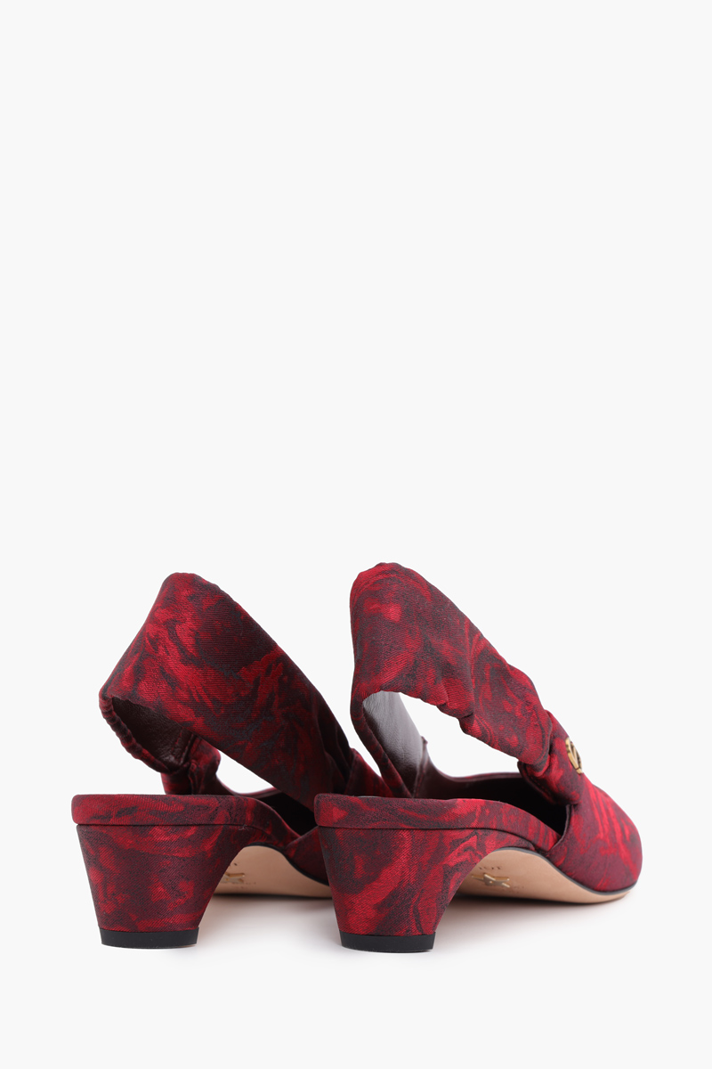 CHRISTIAN DIOR Mizza Roses Square Toe Slingback Pumps 40mm in Scarlet Red Multicolor 2