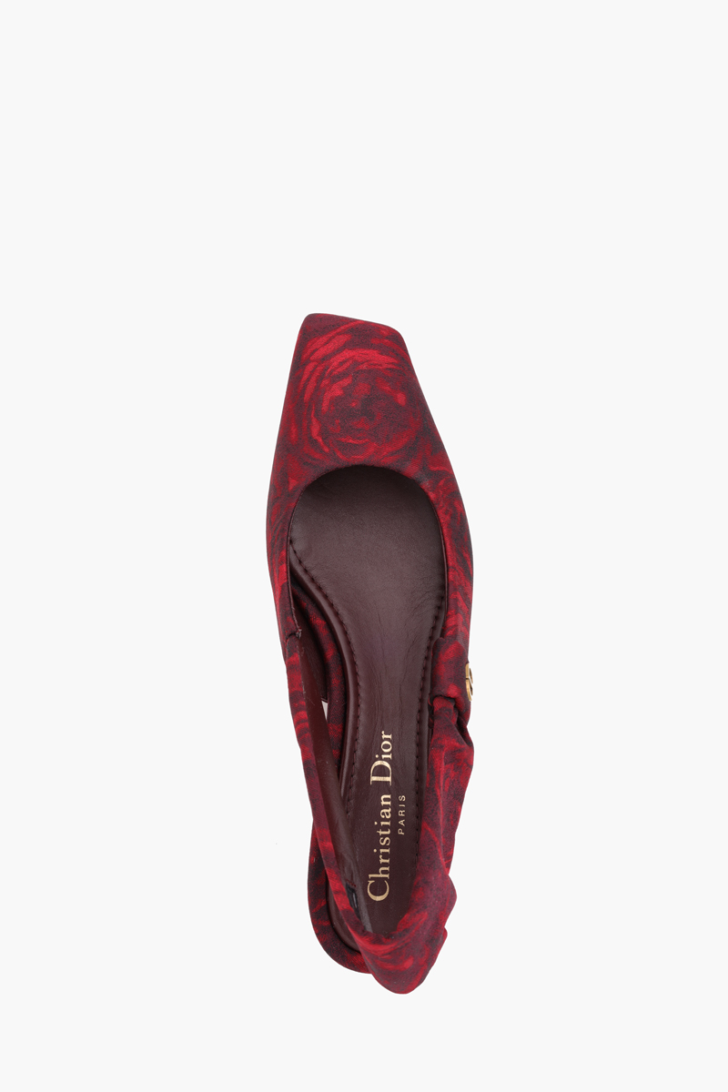 CHRISTIAN DIOR Mizza Roses Square Toe Slingback Pumps 40mm in Scarlet Red Multicolor 3
