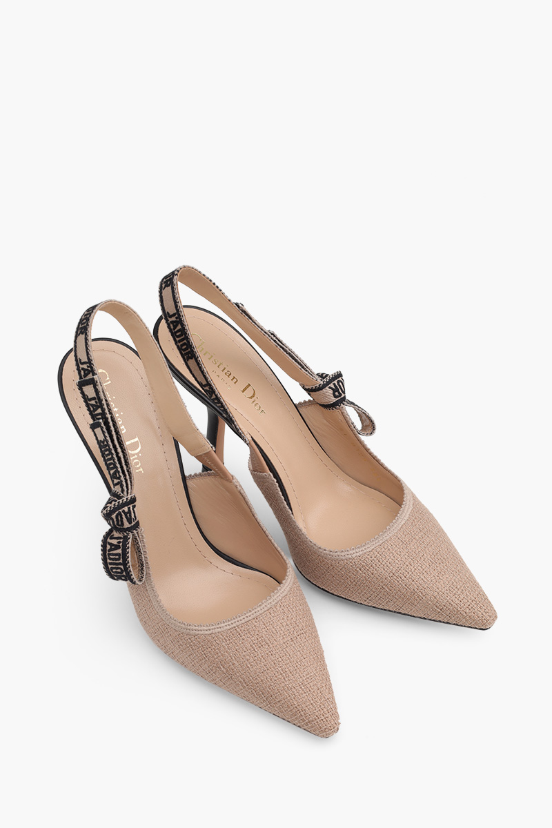 CHRISTIAN DIOR J'Adior Slingback Pumps 100mm in Blush Embroidered Jute Canvas 1