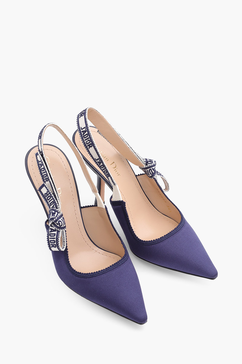 CHRISTIAN DIOR J'Adior Slingback Pumps 100mm in Ocean Blue Embroidered Satin and Cotton 1