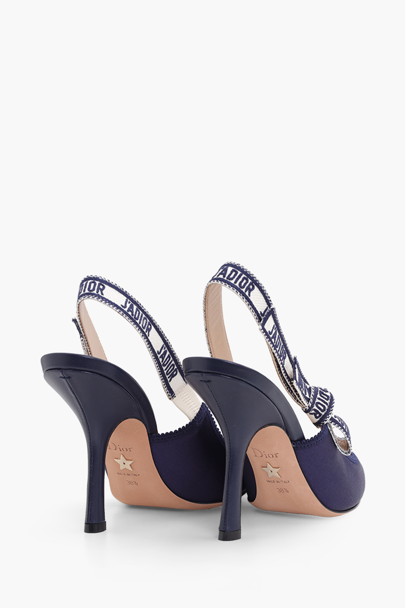 CHRISTIAN DIOR J'Adior Slingback Pumps 100mm in Ocean Blue Embroidered Satin and Cotton 2