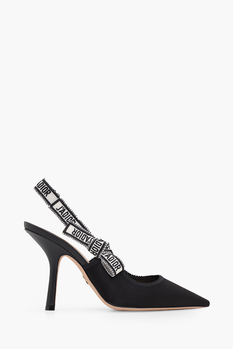 CHRISTIAN DIOR J'Adior Slingback Pumps 100mm in Black Embroidered Satin and Cotton 0