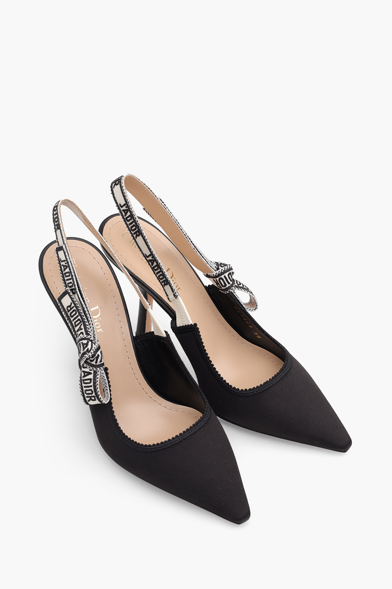 CHRISTIAN DIOR J'Adior Slingback Pumps 100mm in Black Embroidered Satin and Cotton 1