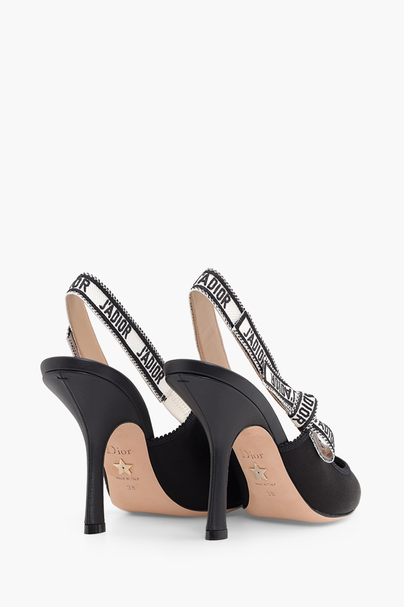 CHRISTIAN DIOR J'Adior Slingback Pumps 100mm in Black Embroidered Satin and Cotton 2