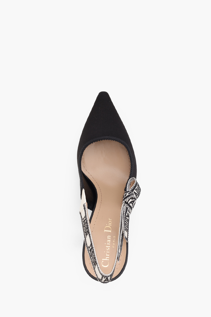 CHRISTIAN DIOR J'Adior Slingback Pumps 100mm in Black Embroidered Satin and Cotton 3