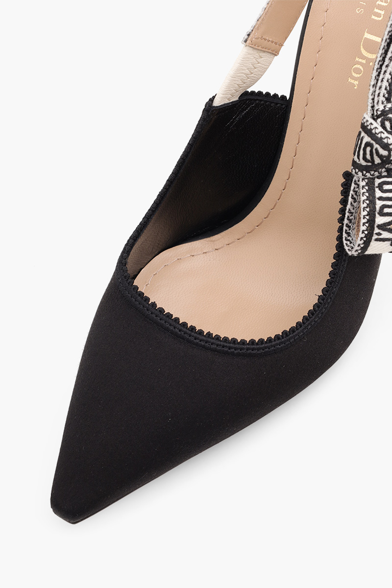 CHRISTIAN DIOR J'Adior Slingback Pumps 100mm in Black Embroidered Satin and Cotton 4