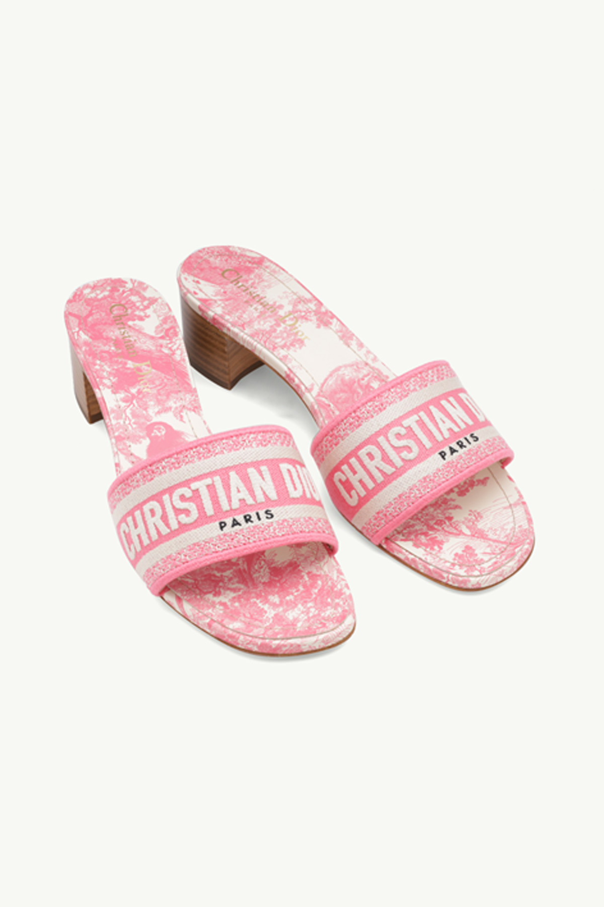 CHRISTIAN DIOR Dway Toile De Jouy Embroidered Mules 40mm in Peony Pink 1