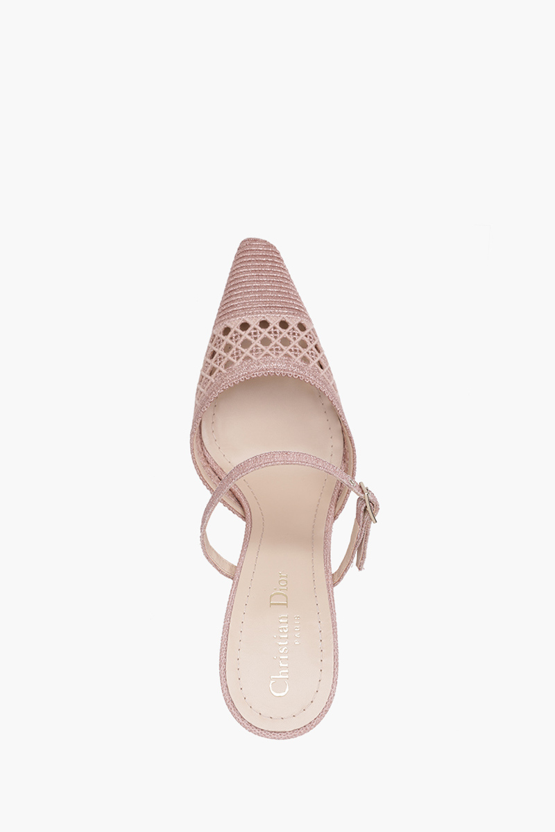CHRISTIAN DIOR Capture Cannage Embroidery Heeled Mules 100mm Rose Des Vents Metallic Mesh 3