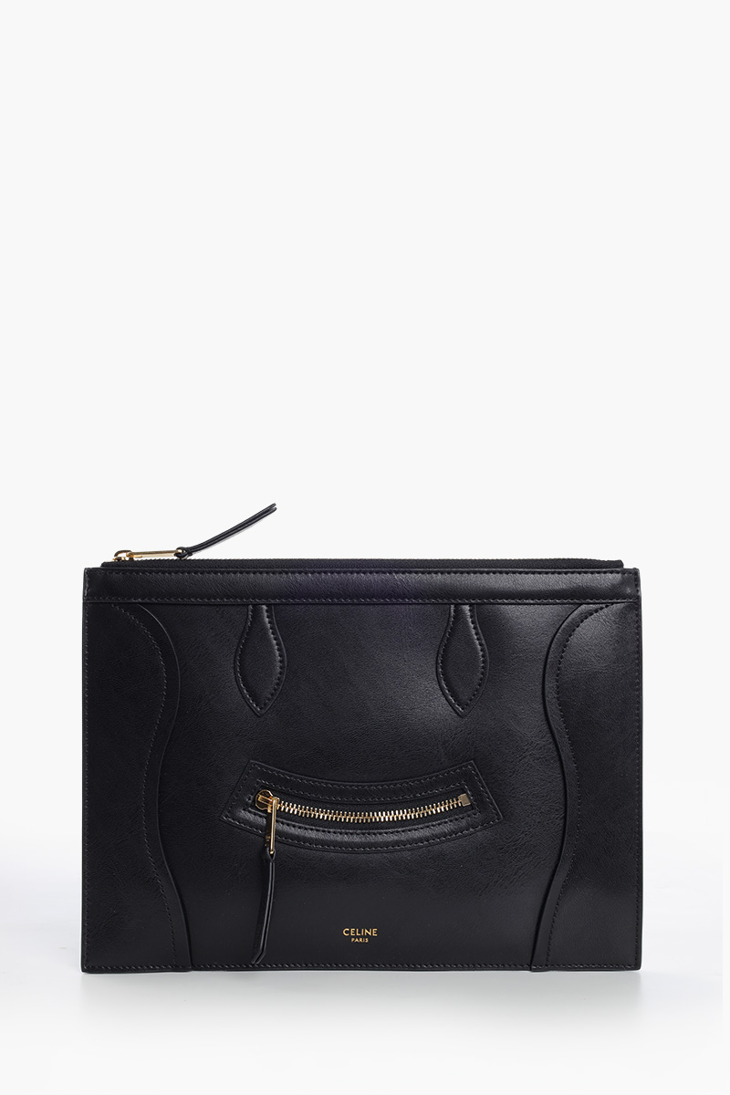 CELINE Medium Pouch in Black Glossy Calfskin 0