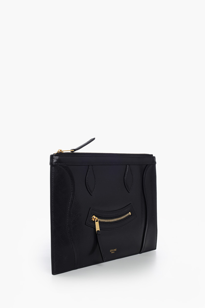 CELINE Medium Pouch in Black Glossy Calfskin 1