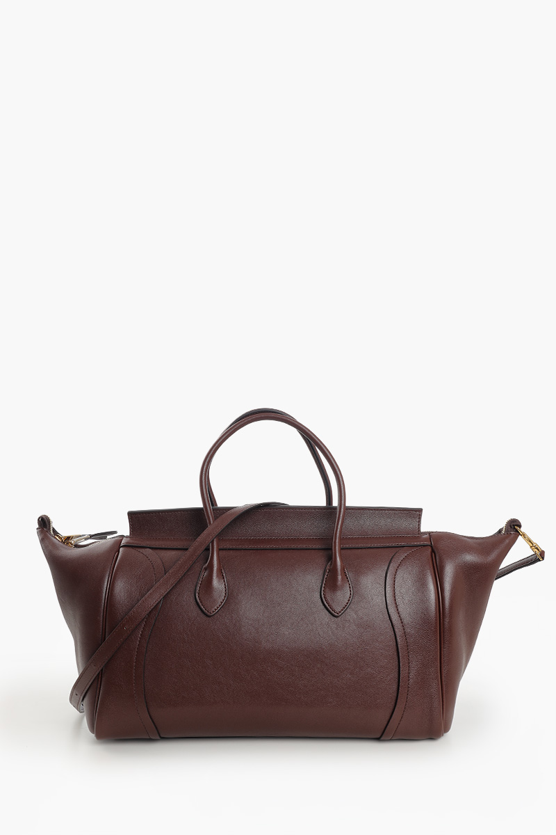 CELINE Medium Luggage Handbag in Dark Brown Soft Shiny Lambskin 2