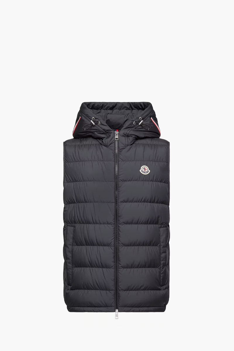 MONCLER Men Marseillan Sleeveless Hooded Down Jacket in Black Nylon 0