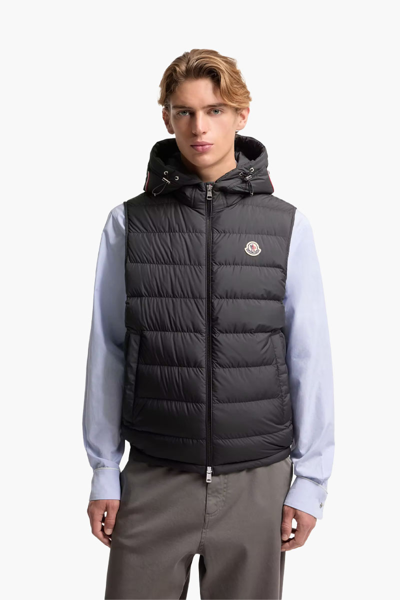MONCLER Men Marseillan Sleeveless Hooded Down Jacket in Black Nylon 1