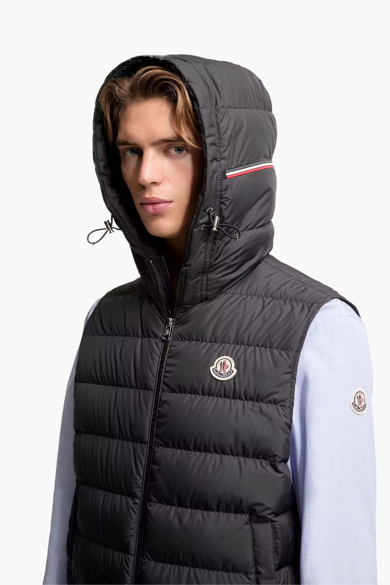 MONCLER Men Marseillan Sleeveless Hooded Down Jacket in Black Nylon 3