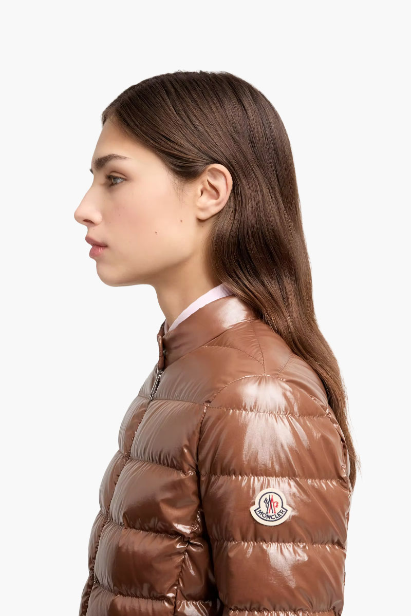 MONCLER Women Pappilion Short Butterfly Puffer Jacket in Brown Nylon 3