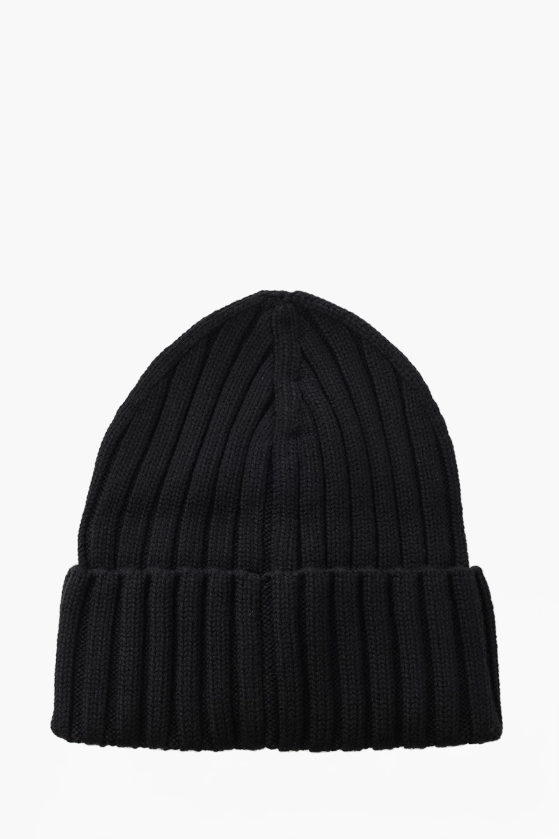 MONCLER Logo Patch Beanie in Black Virgin Wool 1