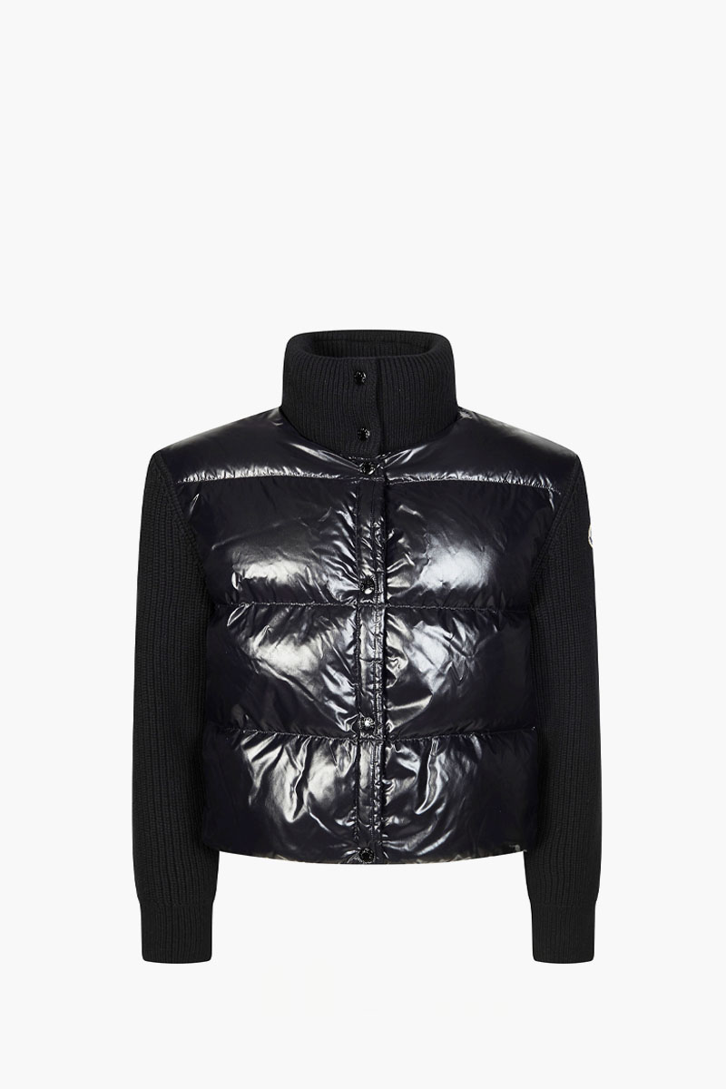 MONCLER Women Turtleneck Padded Cardigan in Black Nylon and Wool 0