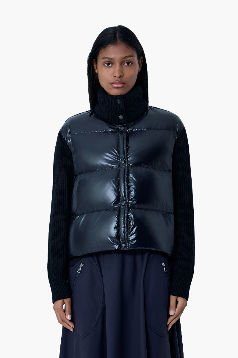 MONCLER Women Turtleneck Padded Cardigan in Black Nylon and Wool 1