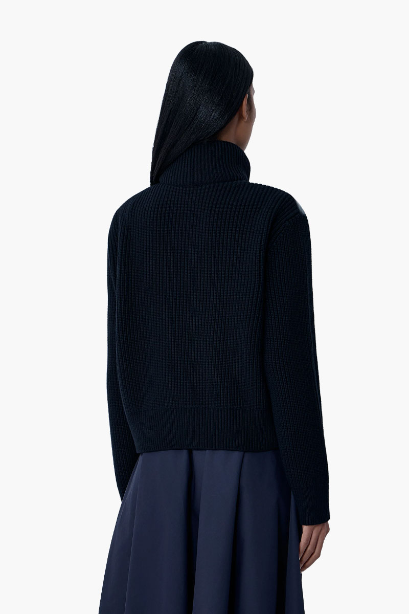 MONCLER Women Turtleneck Padded Cardigan in Black Nylon and Wool 2