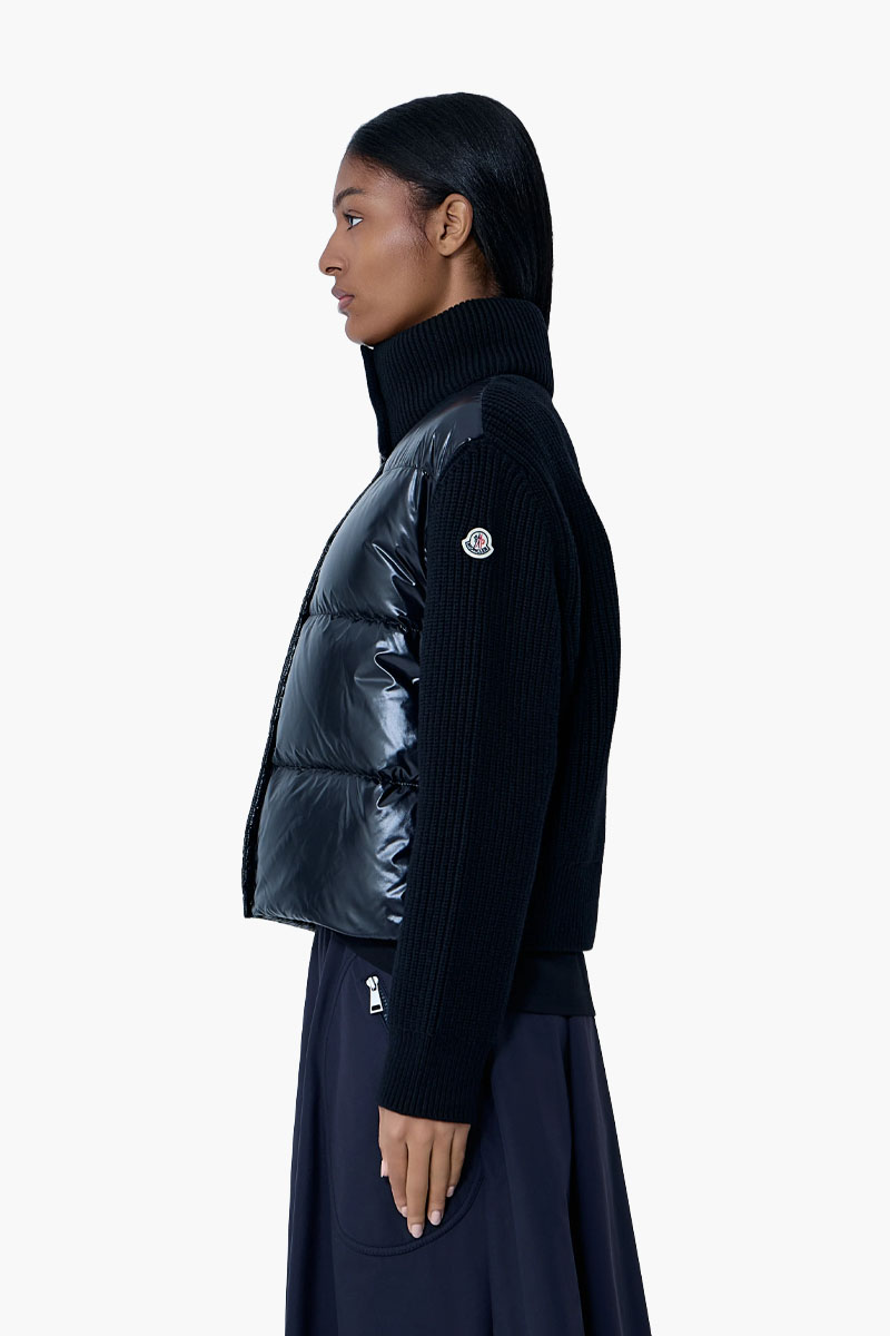 MONCLER Women Turtleneck Padded Cardigan in Black Nylon and Wool 3
