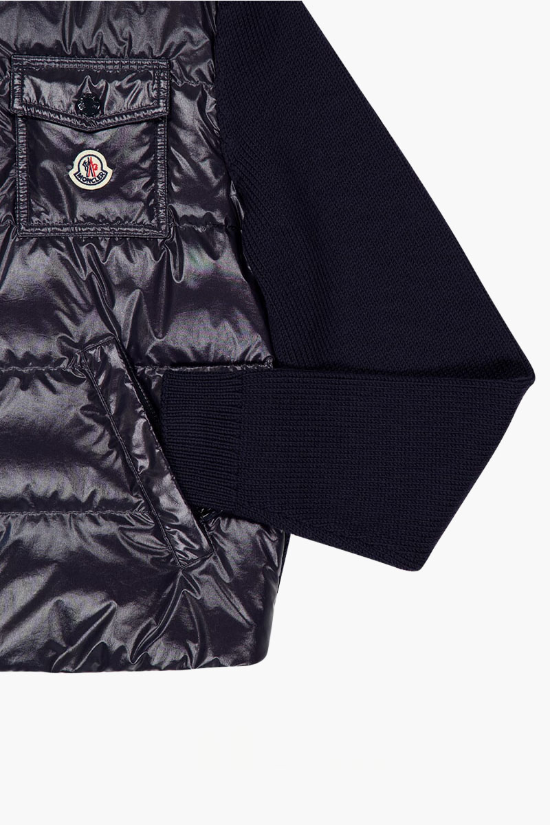MONCLER Women Padded Zip-Up Cardigan in Navy Quilted Wool with Buttoned Pockets 2