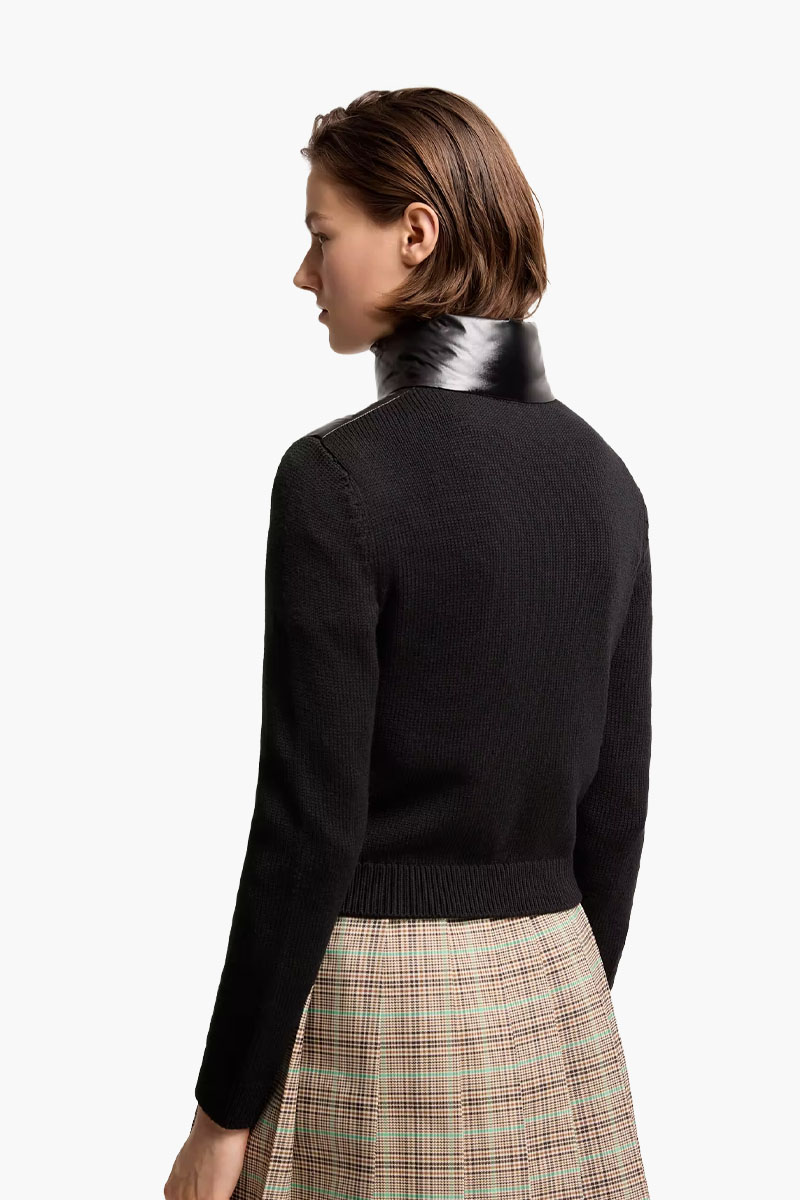 MONCLER Women Padded Zip-Up Cardigan in Black Quilted Wool with Buttoned Pockets 2