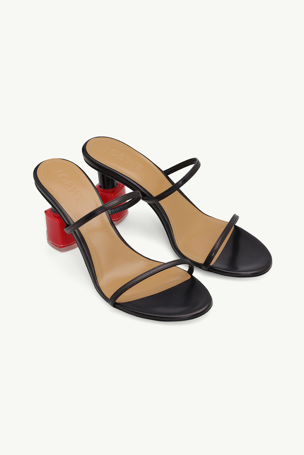 LOEWE Women Nail Polish Heels 8cm Sandals in Black Goatskin 1