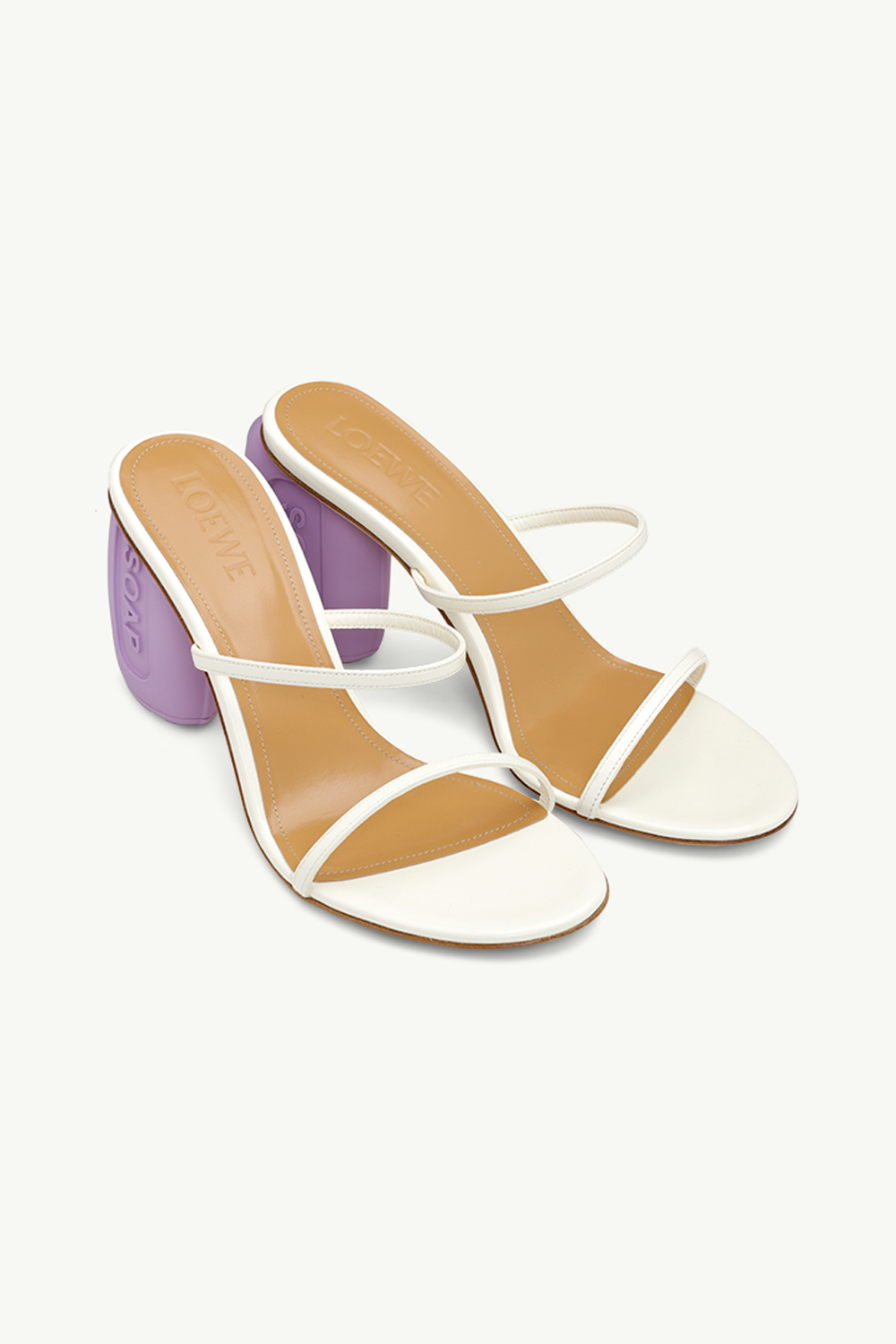 LOEWE Women Soap Heels 9cm Sandals in White/Lavende Goatskin 1