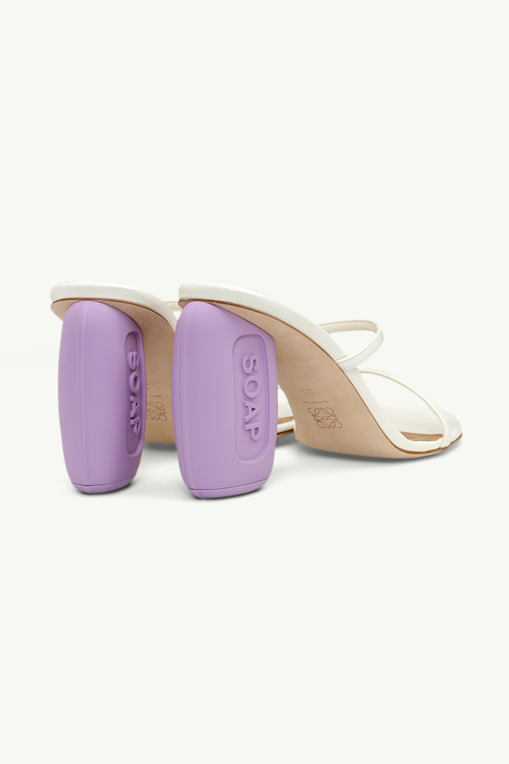 LOEWE Women Soap Heels 9cm Sandals in White/Lavende Goatskin 2