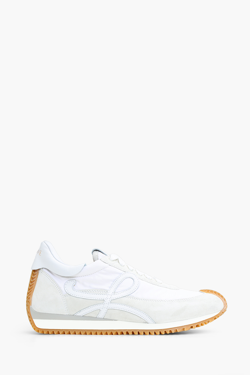 LOEWE Women Flow Runner Sneakers in White Nylon Suede 0