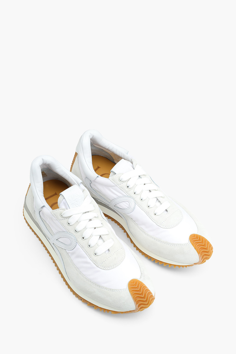 LOEWE Women Flow Runner Sneakers in White Nylon Suede 1