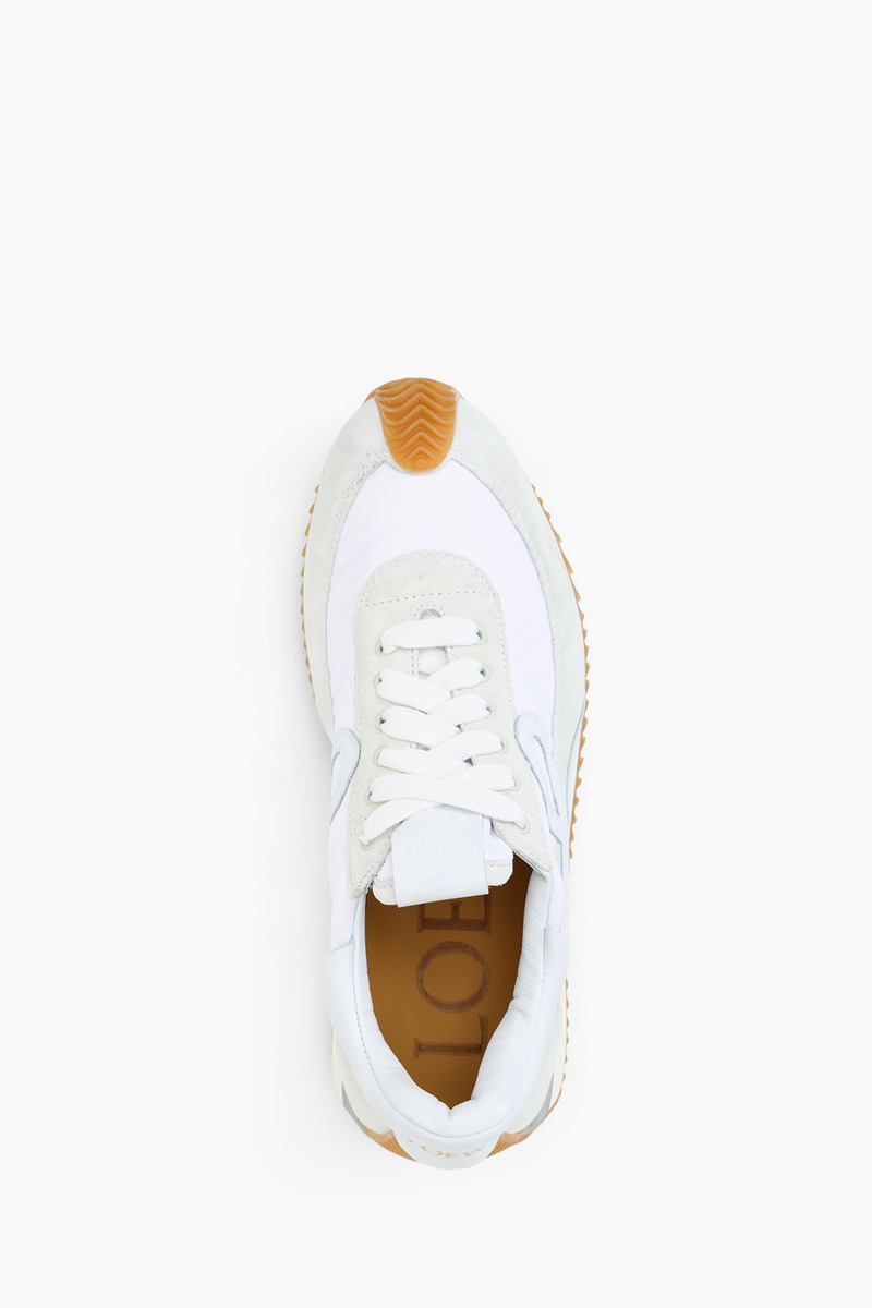 LOEWE Women Flow Runner Sneakers in White Nylon Suede 3