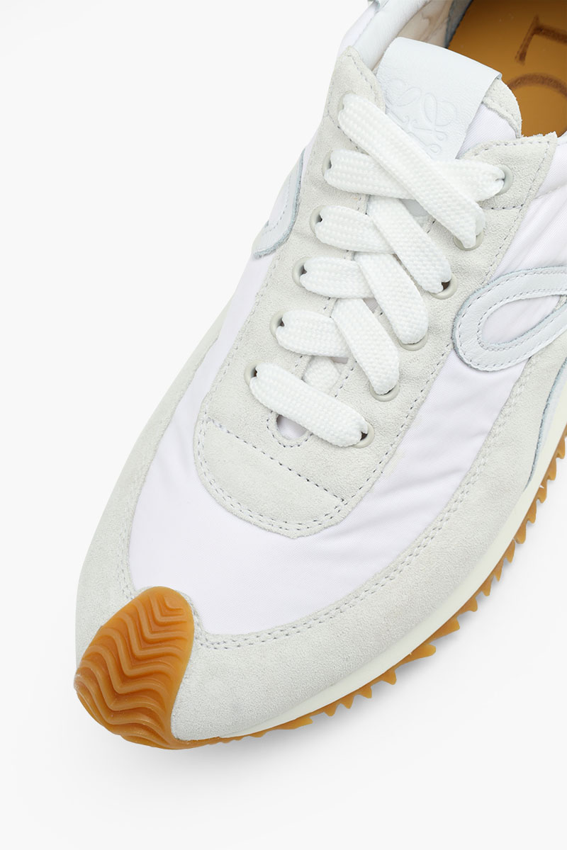LOEWE Women Flow Runner Sneakers in White Nylon Suede 4