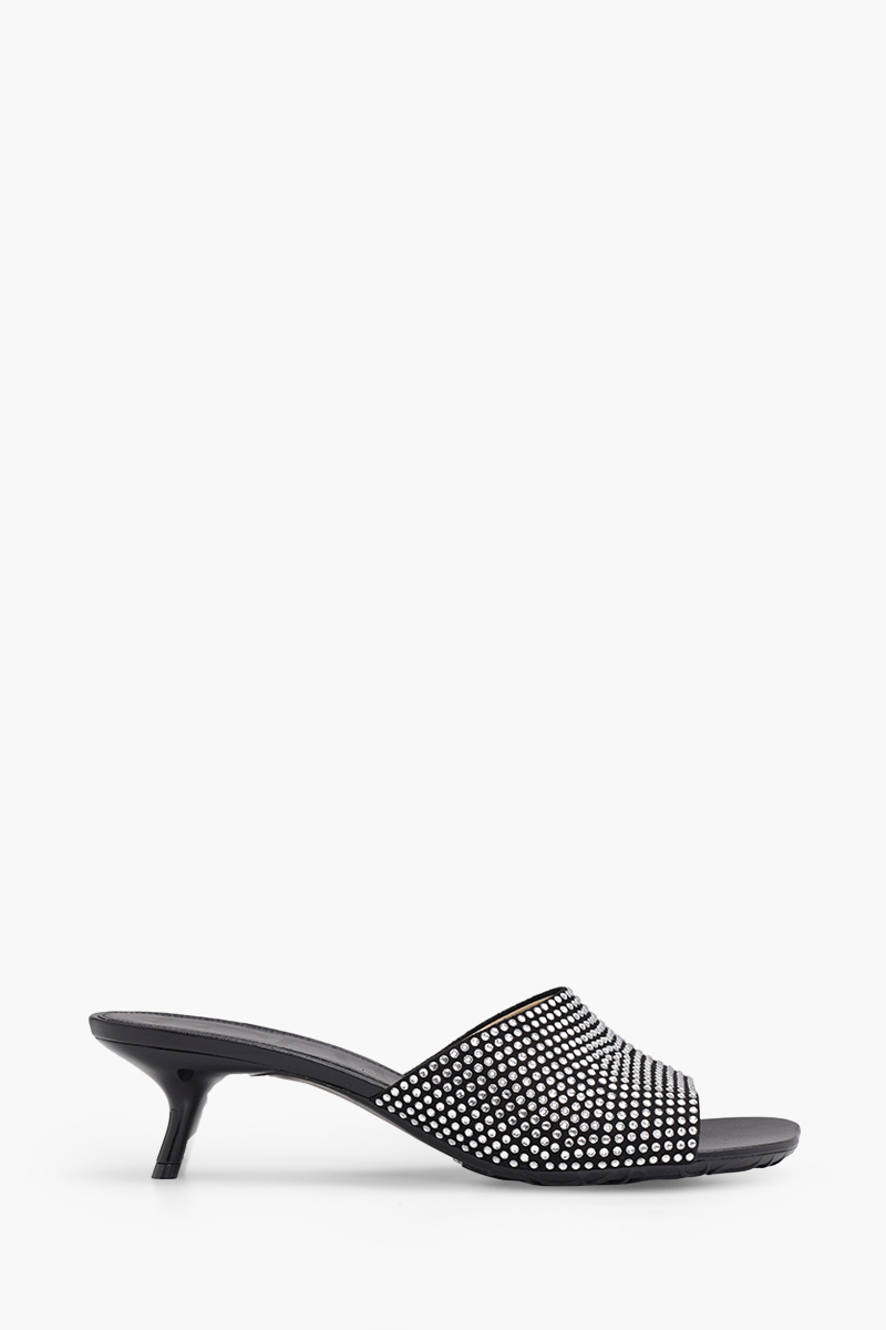 LOEWE Petal Kitten Heel Slides 45mm in Black Suede with Crystals 0