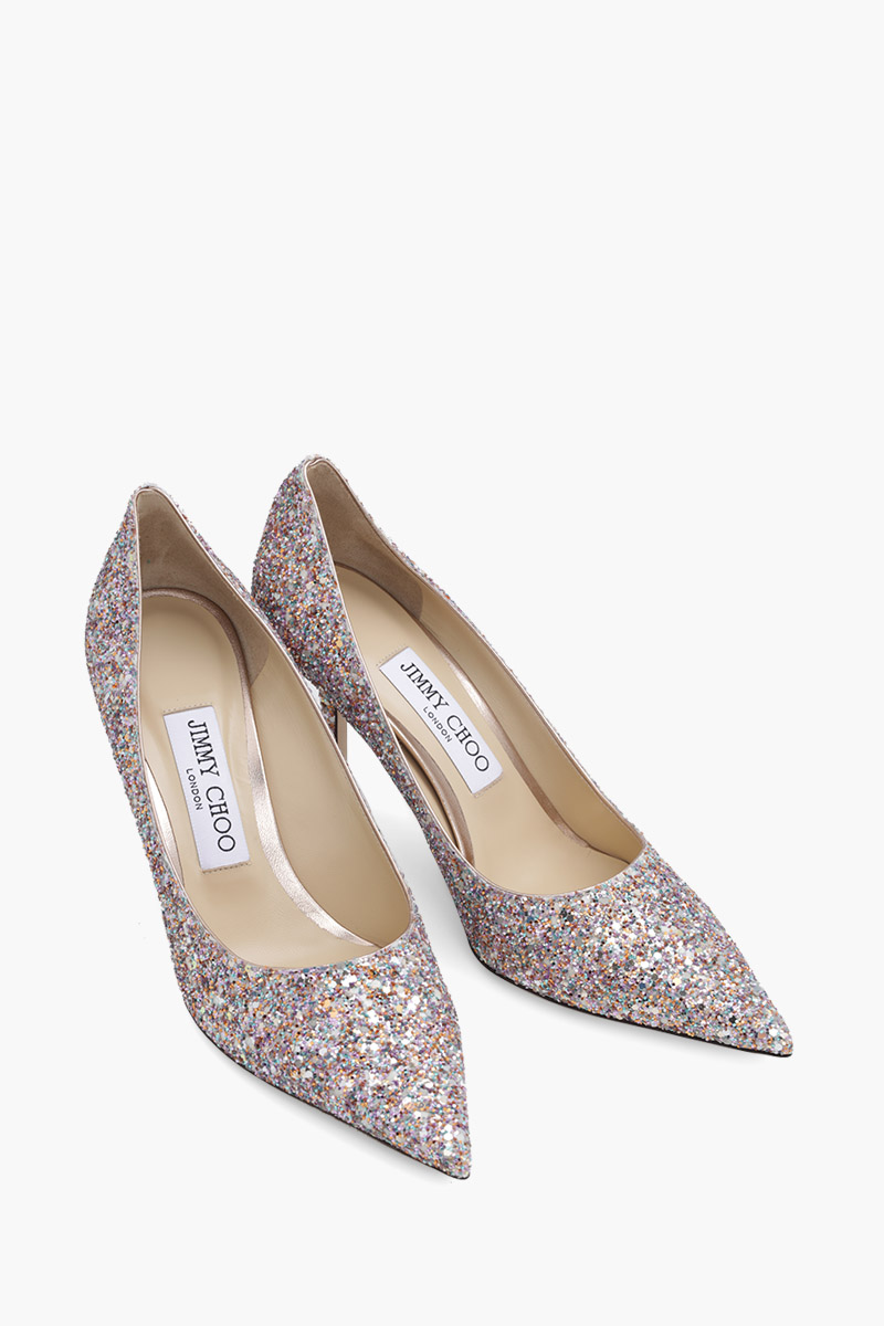 JIMMY CHOO Love Pumps 85mm in Mochi Luminous Glow-In-The-Dark Glitter with JC Button 1