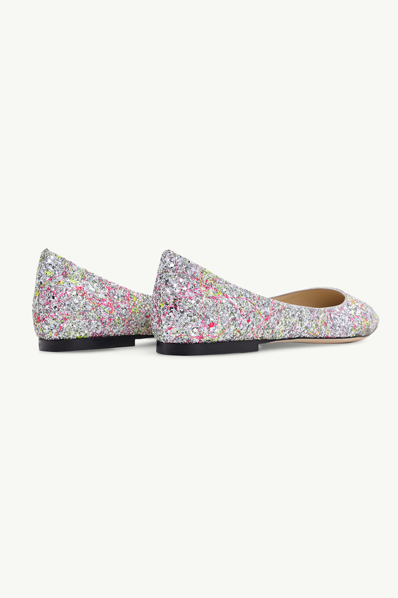 JIMMY CHOO Love Ballerina in Silver Multicolor Splattered Coarse Glitter Fabric 2