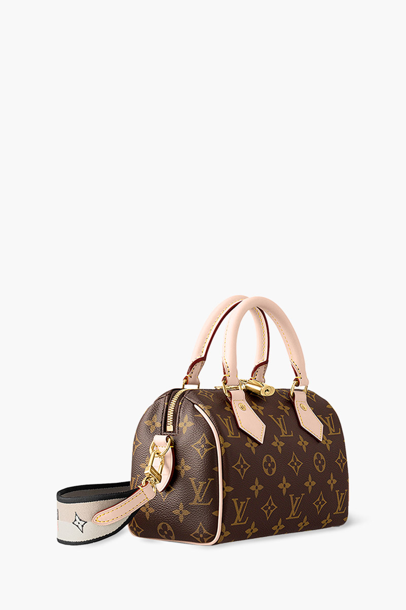 LOUIS VUITTON Speedy Bandouliere 20 Handbag in Brown Monogram Canvas with Black Strap 2