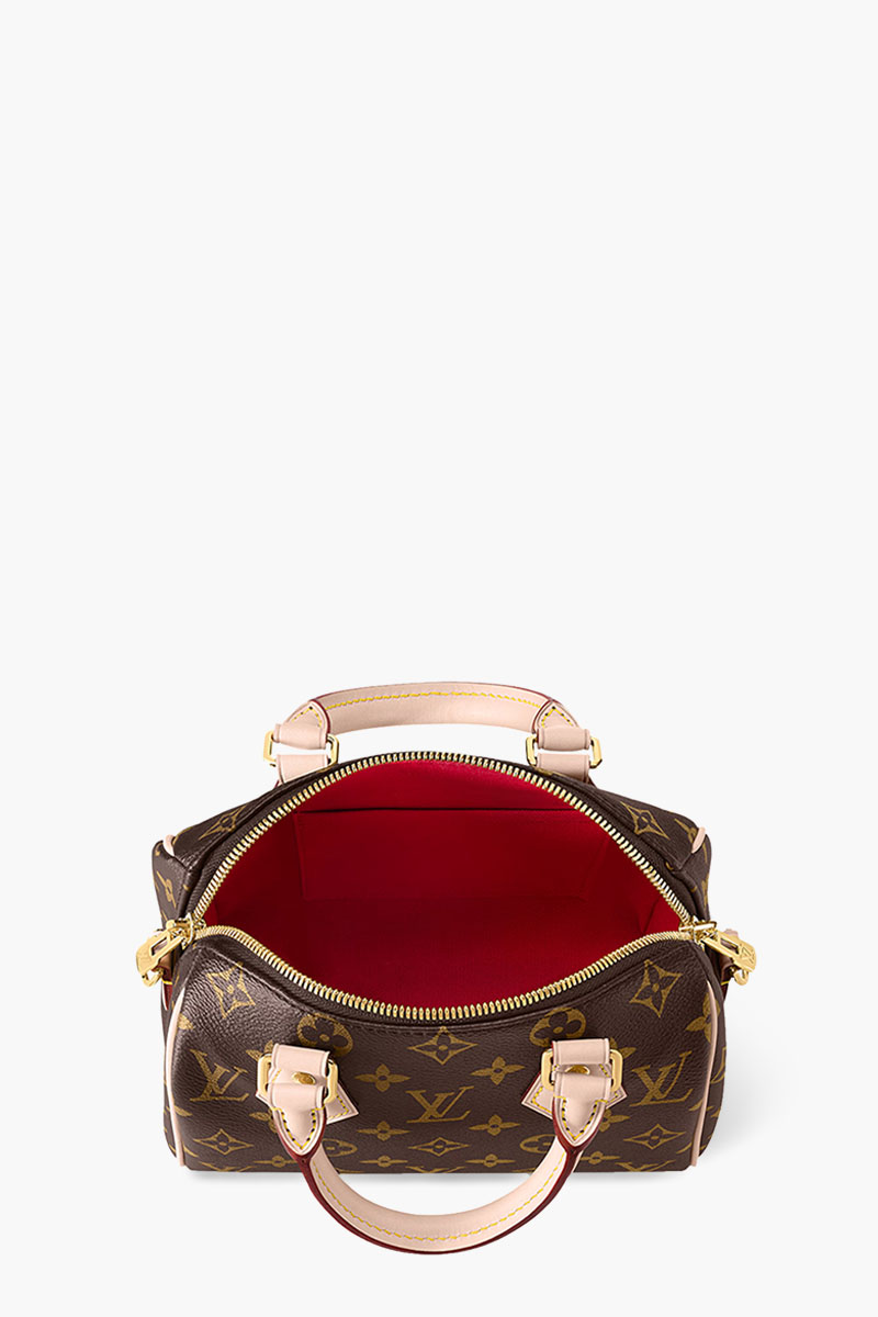 LOUIS VUITTON Speedy Bandouliere 20 Handbag in Brown Monogram Canvas with Black Strap 3