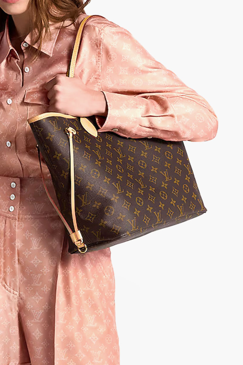 LOUIS VUITTON Neverfull MM Tote Bag in Brown/Cherry Red Monogram Canvas 4