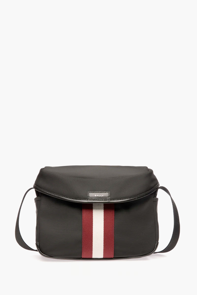 BALLY Code Crossbody Bag in Black Nylon with Stripe 0