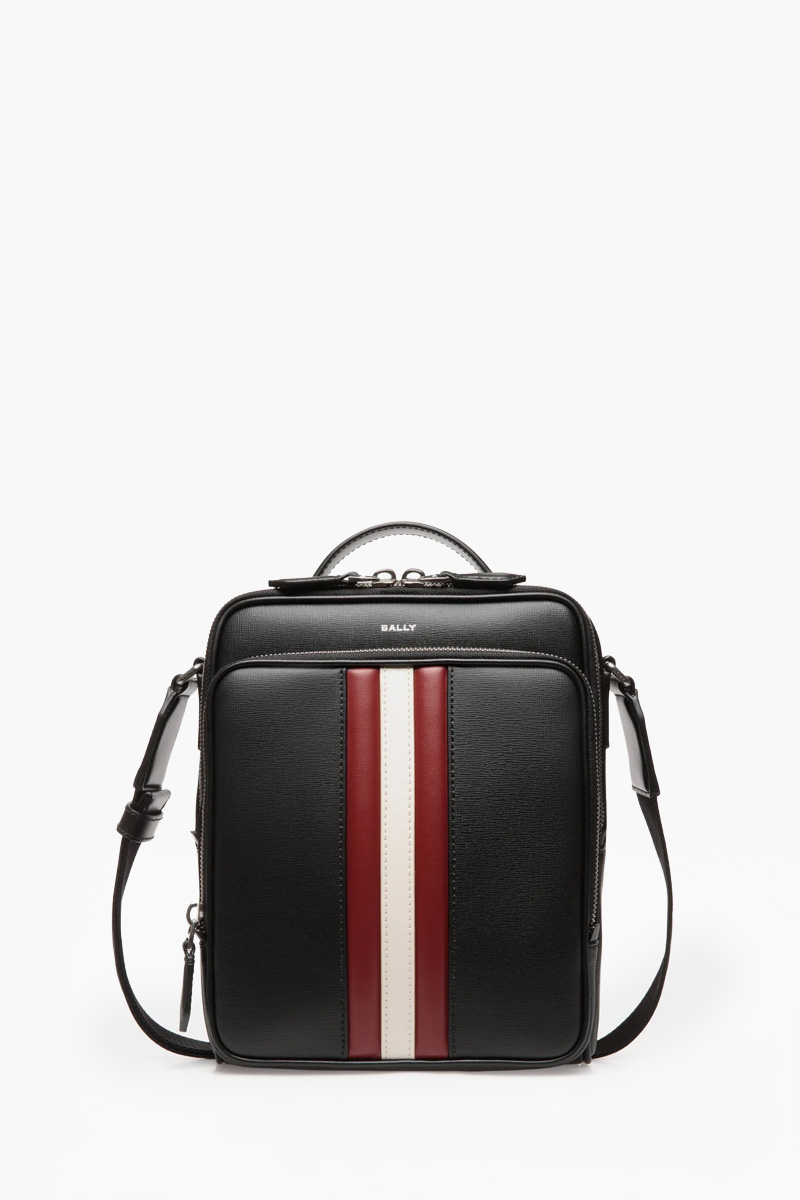 BALLY Mythos Crossbody Bag in Black Bovine Leather with Stripe 0