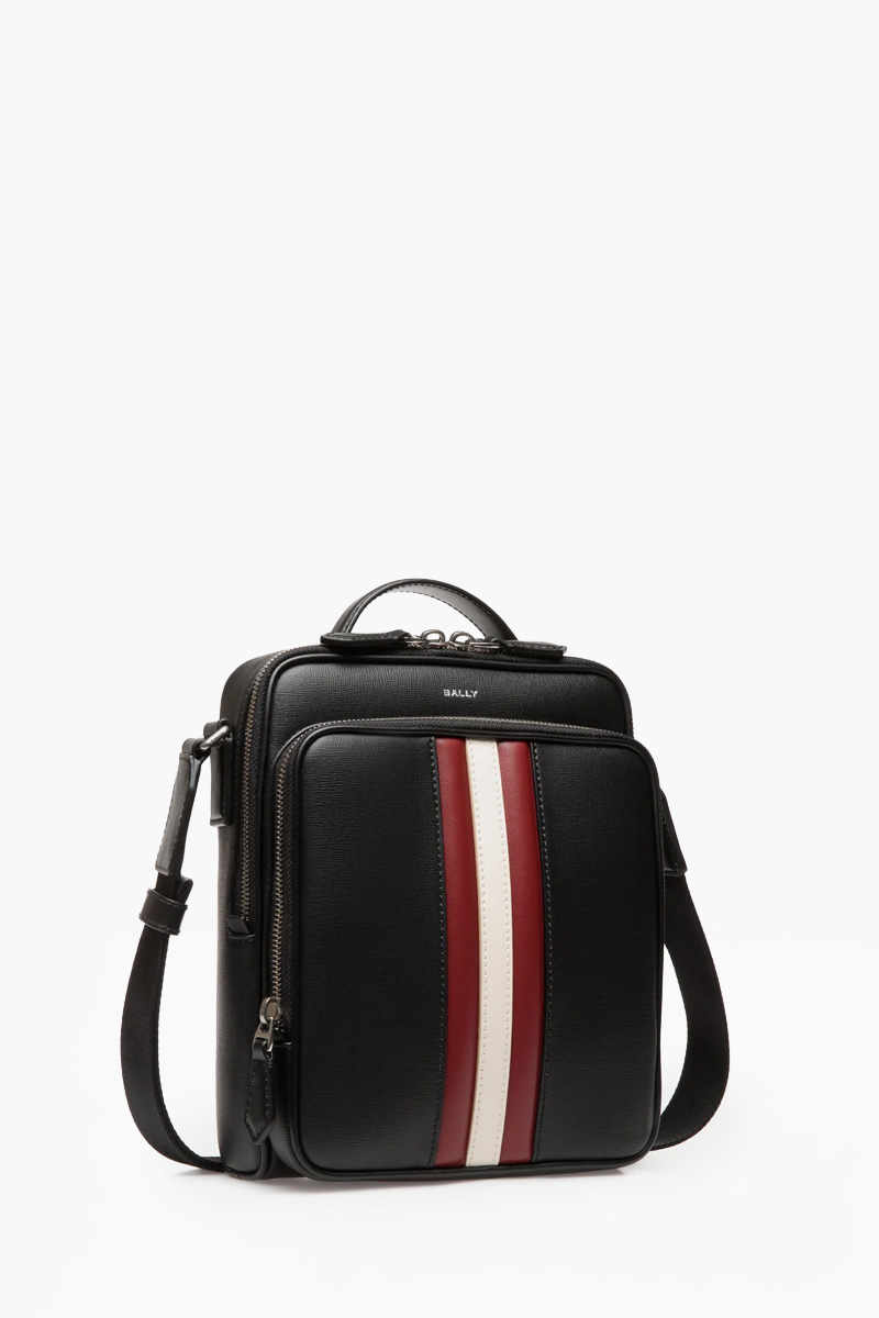 BALLY Mythos Crossbody Bag in Black Bovine Leather with Stripe 1