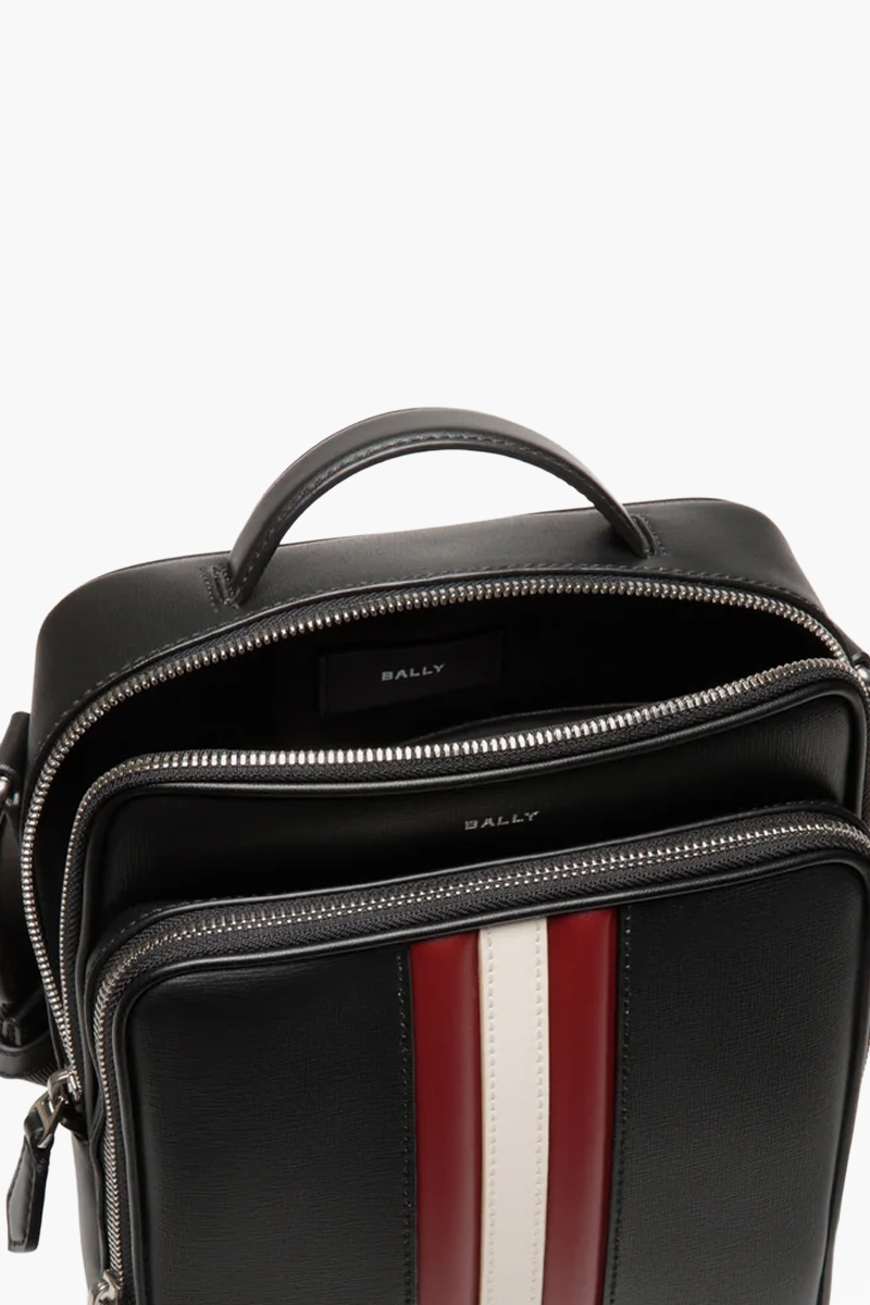 BALLY Mythos Crossbody Bag in Black Bovine Leather with Stripe 3