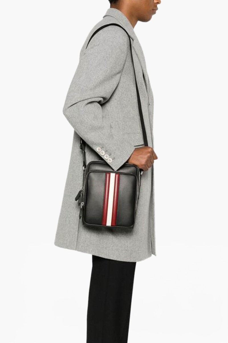 BALLY Mythos Crossbody Bag in Black Bovine Leather with Stripe 4