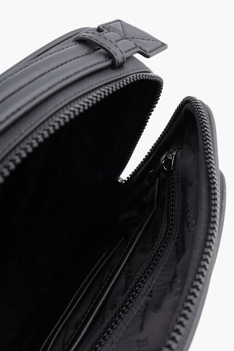 BALLY Men Mackao Crossbody Bag in Black/Red/White Quilted Leather with Stripe 3