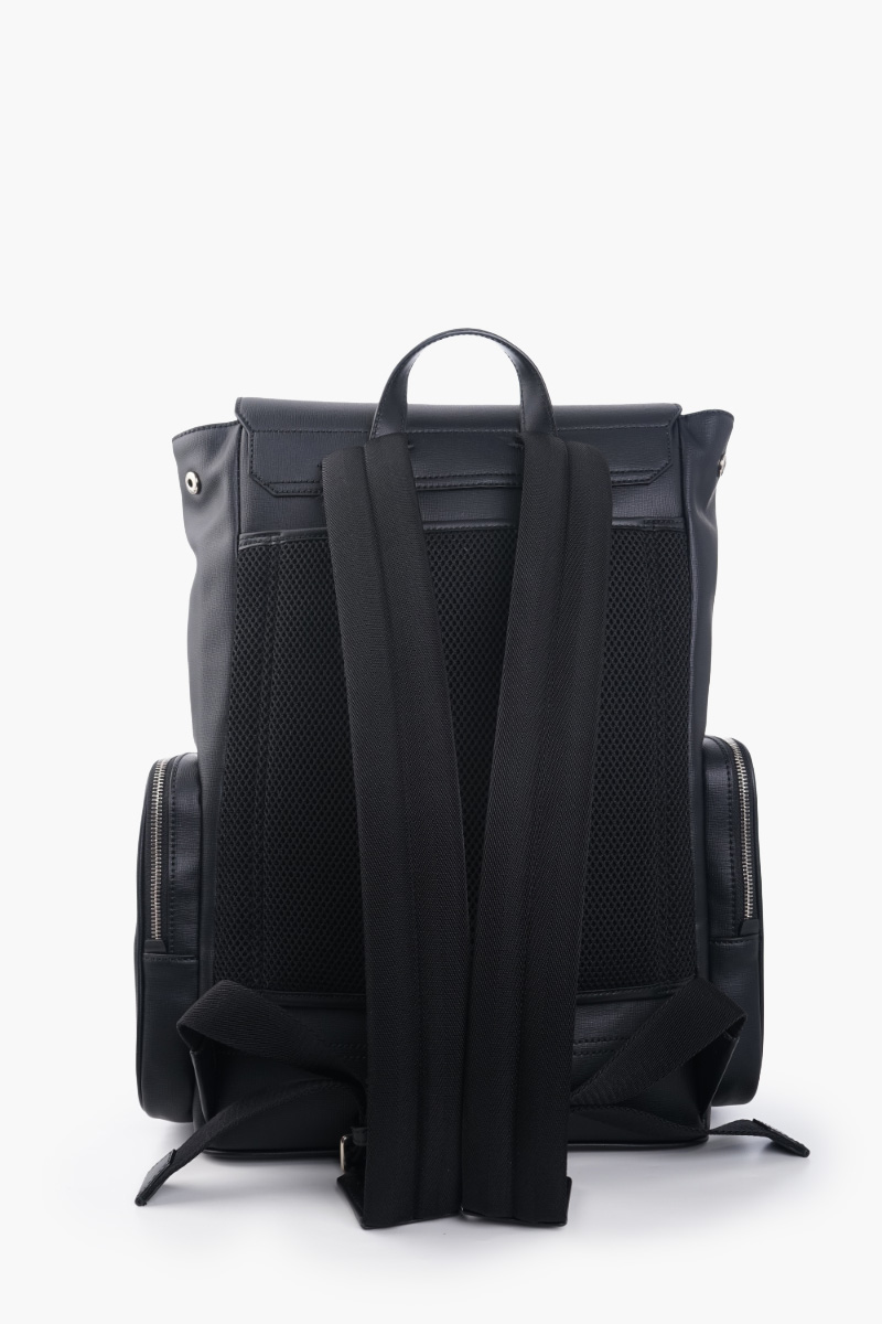 BALLY Mythos Backpack in Black Recyled Bovine Leather with Stripes 2