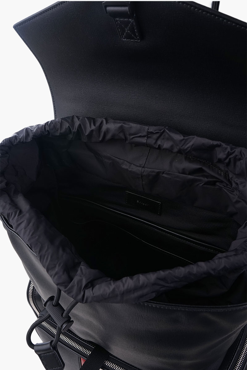 BALLY Mythos Backpack in Black Recyled Bovine Leather with Stripes 3